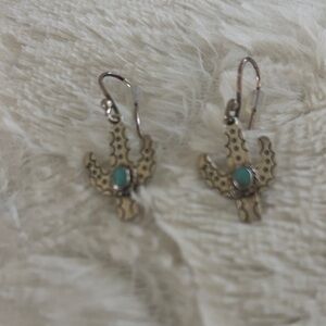 Sterling Silver ATI Mexico Cactus Earrings with Turquoise Accent
